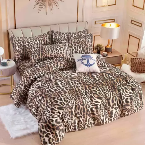 Lenjerie pat dublu,  FINET, 6 piese, Jojo Home, Maro, animal print