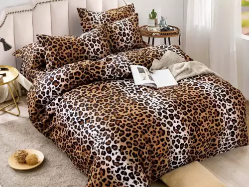 Lenjerie pat dublu,  FINET, 6 piese, Jojo Home, Maro-Multicolor, animal print