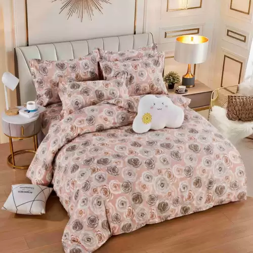 Lenjerie pat dublu, FINET, 6 piese, Jojo Home, Piersica, trandafiri