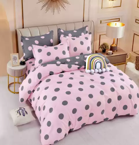 Lenjerie pat dublu,  FINET, 6 piese, Jojo Home, Roz, Gri, Buline