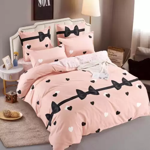 Lenjerie pat dublu,  FINET, 6 piese, Jojo Home, Roz Piersicuta, Fundite