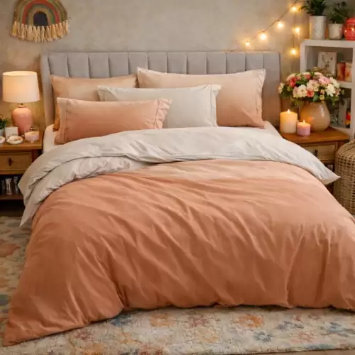 Lenjerie pat dublu, Finet, 6 piese, Maroniu, degrade