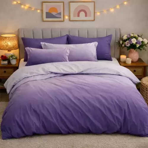 Lenjerie pat dublu, Finet, 6 piese, Mov, degrade