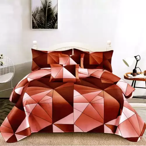 Lenjerie pat dublu, FINET Satinat, 6 piese, Bej, Maro, Forme Geometrice