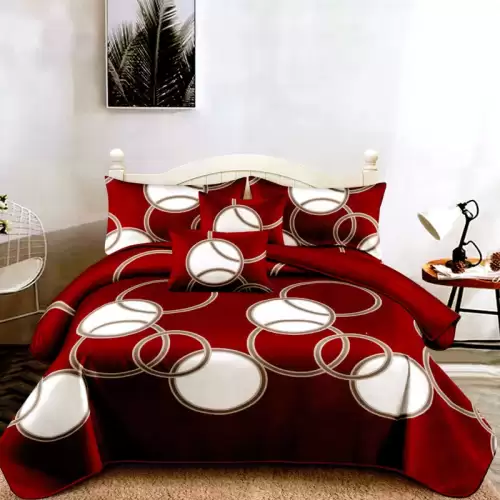 Lenjerie pat dublu, FINET Satinat, 6 piese, Grena, Cercuri si Buline
