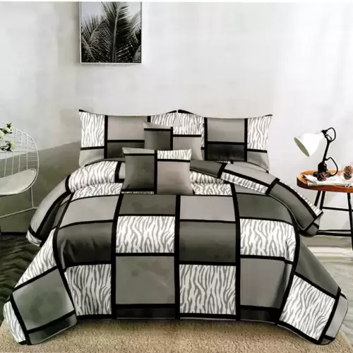 Lenjerie pat dublu, FINET Satinat, 6 piese, Gri, Patrate