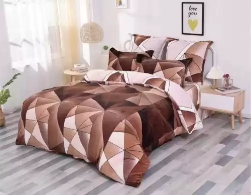 Lenjerie pat dublu, Super Pufoasa COCOLINO, 4 piese, Bej, Maro, Forme Geometrice