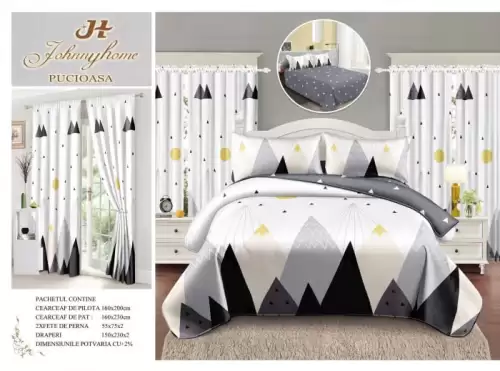 Lenjerie Pat Single, FINET, 6 piese, cu 2 DRAPERII INCLUSE - Mountain