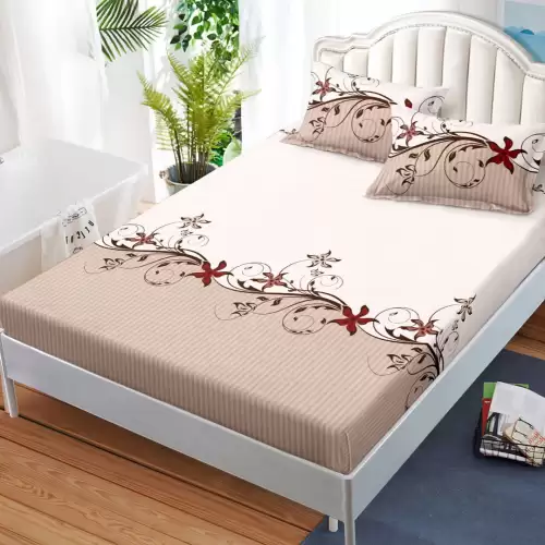 (OFERTA 3 la 159 Lei) Cearsaf cu elastic, FINET, 180x200cm, 2 fete de perne 50x70cm, Bej, floral