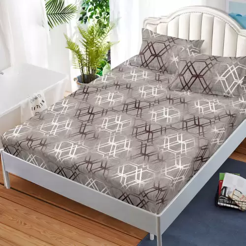 (OFERTA 3 la 159 Lei) Cearsaf cu elastic, FINET, 180x200cm, 2 fete de perne 50x70cm, Gri, forme geometrice