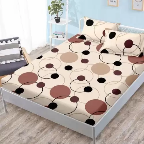 (OFERTA 3 la 159 Lei) Cearsaf cu elastic, FINET, 180x200cm, 2 fete de perne 50x70cm, Maro, cercuri