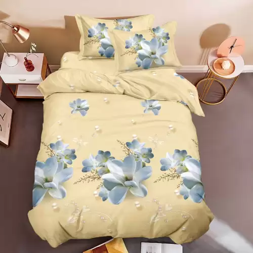 (OFERTA 3 la 199 Lei) Lenjerie pat 1 PERSOANA, 3 piese, IMPRIMEU 3D Multiplicat, Microfibra, Bej, flori