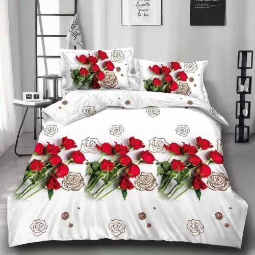 (OFERTA 3 la 199 Lei) Lenjerie pat dublu, 4 piese, IMPRIMEU 3D Multiplicat, Microfibra, Rosu, trandafiri