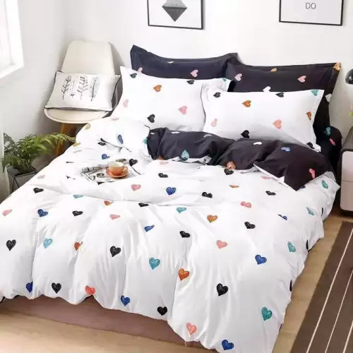 (OFERTA 3 la 199 Lei) Lenjerie pat dublu cu doua feţe, 4 piese, Finet Soft, Alb, inimioare