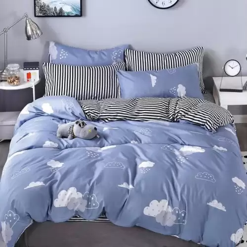 (OFERTA 3 la 199 Lei) Lenjerie pat dublu cu doua feţe, 4 piese, Finet Soft, Gri, norisori