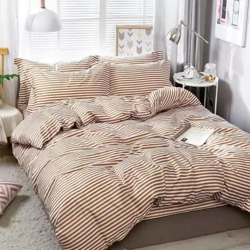 (OFERTA 3 la 199 Lei) Lenjerie pat dublu cu doua feţe, 4 piese, Finet Soft, Maro, dungi