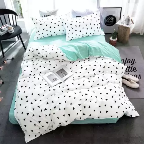 (OFERTA 3 la 199 Lei) Lenjerie pat dublu cu doua feţe, bumbac satinat, 4 piese, Alb