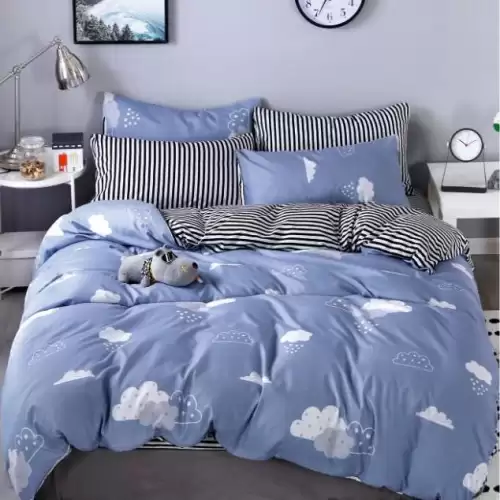 (OFERTA 3 la 199 Lei) Lenjerie pat dublu cu doua feţe, bumbac satinat, 4 piese, Gri, norisori