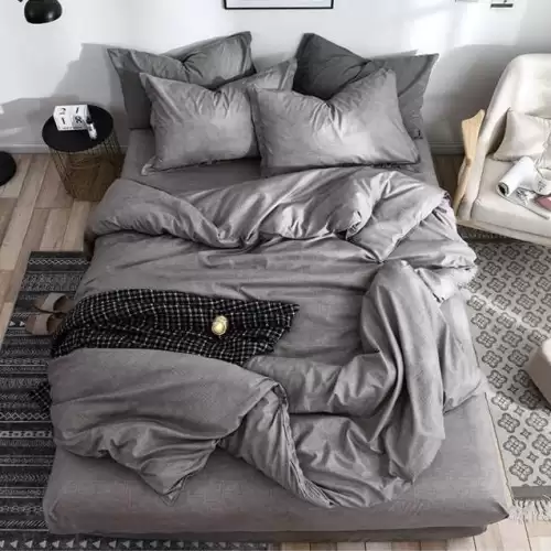 (OFERTA 3 la 199 Lei) Lenjerie pat dublu cu doua feţe, bumbac satinat, 4 piese, Gri