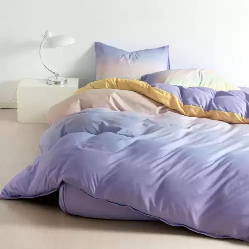 (OFERTA 3 la 199 Lei) Lenjerie pat dublu cu doua feţe, bumbac satinat, 4 piese,  Lila