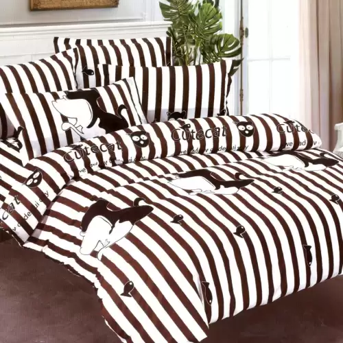 (OFERTA 3 la 199 Lei) Lenjerie pat dublu cu doua feţe, bumbac satinat, 4 piese, Maro, rechini