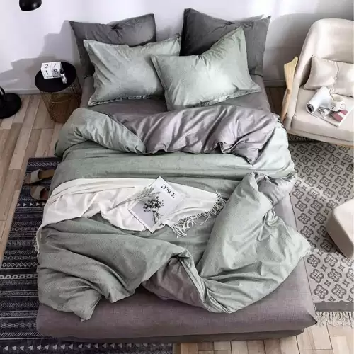 (OFERTA 3 la 199 Lei) Lenjerie pat dublu cu doua feţe, bumbac satinat, 4 piese,  Verde