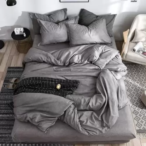 (OFERTA 3 la 199 Lei) Lenjerie pat dublu cu ELASTIC (160x200cm, 180x200cm), Finet Soft, 4 piese, Gri