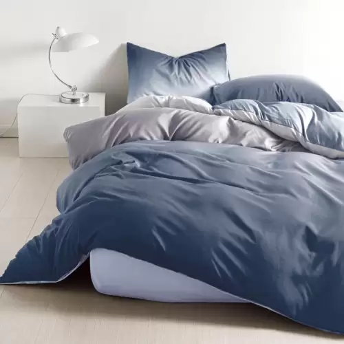 (OFERTA TRIO) Lenjerie pat 1 PERSOANA, FINET, 4 piese, cu ELASTIC, Albastru Petrol, degrade