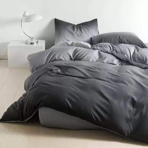 (OFERTA TRIO) Lenjerie pat 1 PERSOANA,  FINET, 4 piese, cu ELASTIC, Gri, degrade