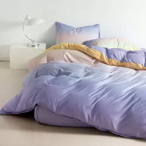 (OFERTA TRIO) Lenjerie pat 1 PERSOANA,  FINET, 4 piese, cu ELASTIC, Lila, degrade