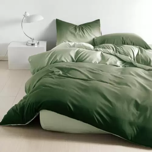 (OFERTA TRIO) Lenjerie pat 1 PERSOANA,  FINET, 4 piese, cu ELASTIC, Verde, degrade