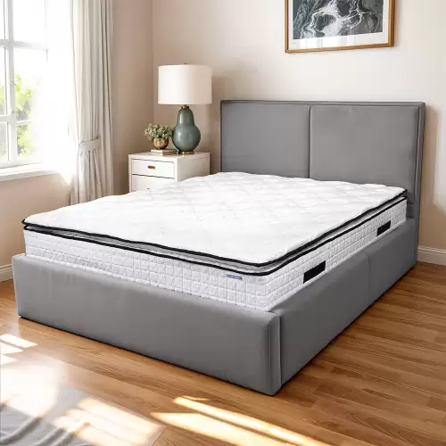 Pat tapitat cu lada de depozitare si cadru metalic, 140x200- Adele