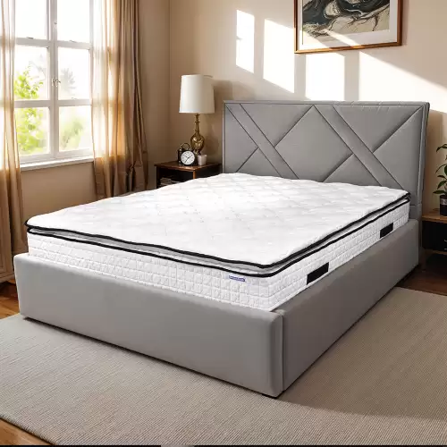 Pat tapitat cu lada de depozitare si cadru metalic, 90x200- Victoria