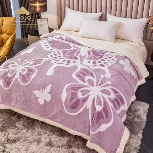 Patura CoCoLiNo cu blanita, 200x230cm, Jojo Home, Lila, Alb, Fluture