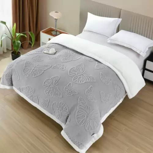 Patura Cocolino cu Fluturi 3D cu Blanita Sherpa, 200x230 cm – Confort si Eleganta de la Johny Home Pucioasa, Gri deschis