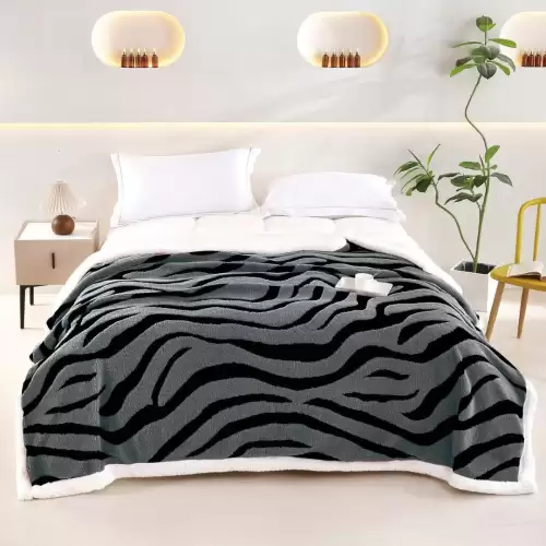 Patura Cocolino Groasa cu Blanita Sherpa, 200x230 cm, Zebra, Gri inchis