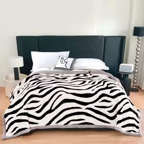 Patura Cocolino Groasa, cu Fermoar, cu Blanita Sherpa Gri, 200x230 cm, Zebra, Alb