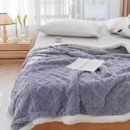 Patura CoCoLiNo tip Tricotaj cu blanita, 200x230cm, Jojo Home, Gri Albastrui