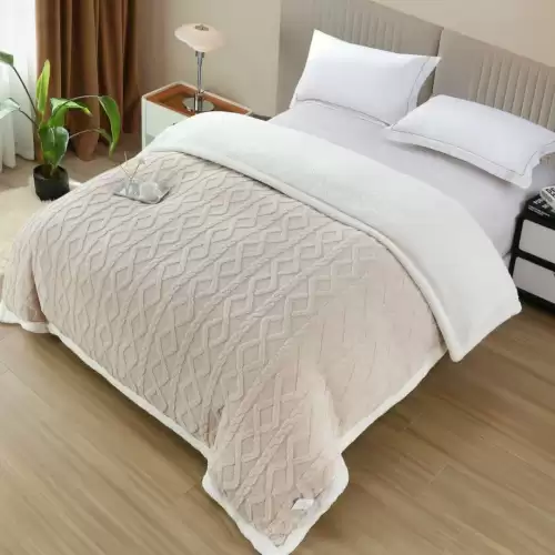 Patura Cocolino tip Tricotaj cu Blanita Sherpa, 200x230 cm – Confort si Eleganta de la Johny Home Pucioasa, Crem