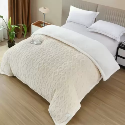 Patura Cocolino tip Tricotaj cu Blanita Sherpa, 200x230 cm – Confort si Eleganta de la Johny Home Pucioasa, Ivoire