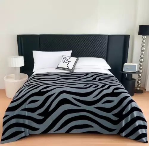 Patura din Blanita Cocolino Groasa, 200x230 cm, Zebra, Gri Albastrui