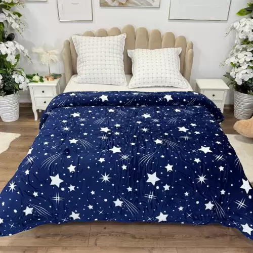 Patura pufoasa cocolino 200x230cm, 240g/mp, Albastru, Ploaie de stele