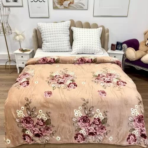 Patura pufoasa cocolino 200x230cm, 240g/mp, Bej, Flori