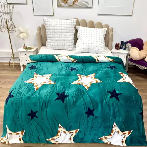 Patura pufoasa cocolino 200x230cm, 240g/mp, Verde, Stelute