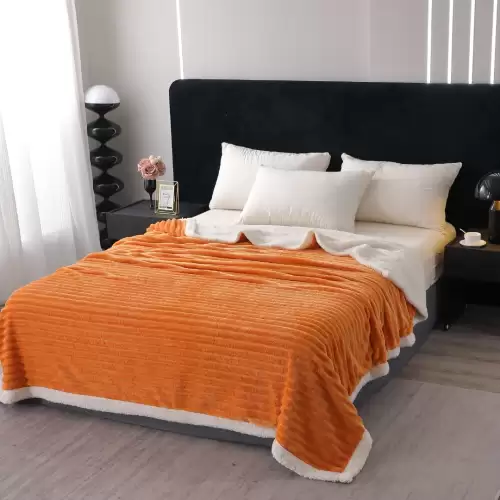 Patura Super Soft Cocolino, Blanita Artificiala de Iepure, Model Gofrat, cu Blanita Sherpa, 200x230 cm – Eleganta si Caldura cu Model Dungat, Portocaliu