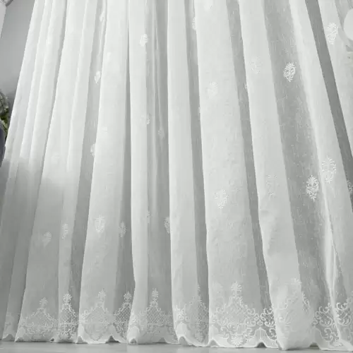 Perdea Alicia tip IN Brodat, Ivoire, 140cm latime x 260cm inaltime cu rejansa pt bara