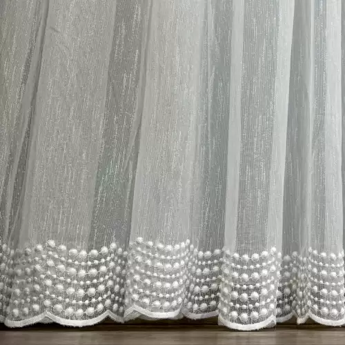 Perdea Ariel tip IN Brodat, Ivoire, 140cm latime x 260cm inaltime, cu rejansa pt bara