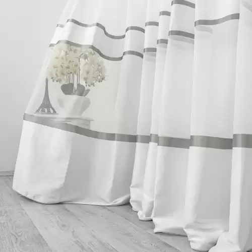 Perdea Diamond din Matase cu Banda Satinata, Alb - Gri, 140cm latime x 260cm inaltime, cu rejansa pt bara