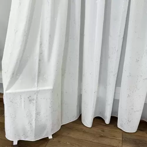 Perdea Hannah din Voal cu foita argintie, Alb, 140cm latime x 260cm inaltime, cu rejansa pt bara
