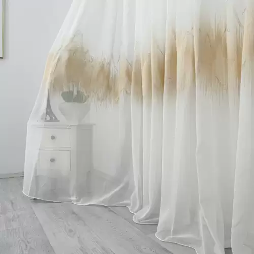 Perdea Harmony din Voal Brodat, Alb - Maro, 140cm latime x 260cm inaltime, cu rejansa pt bara